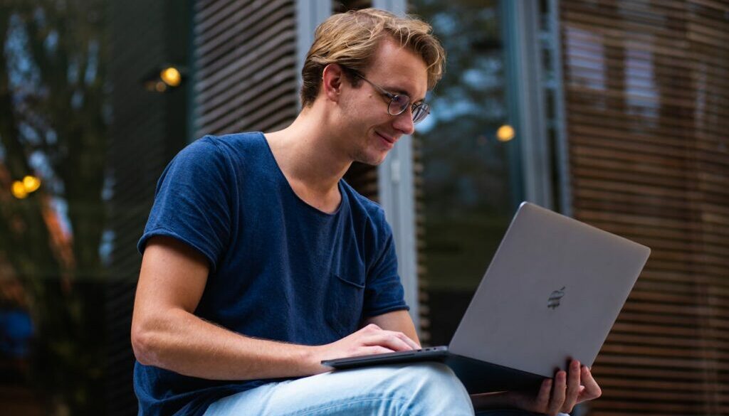 Student Working Outside on the MacBook